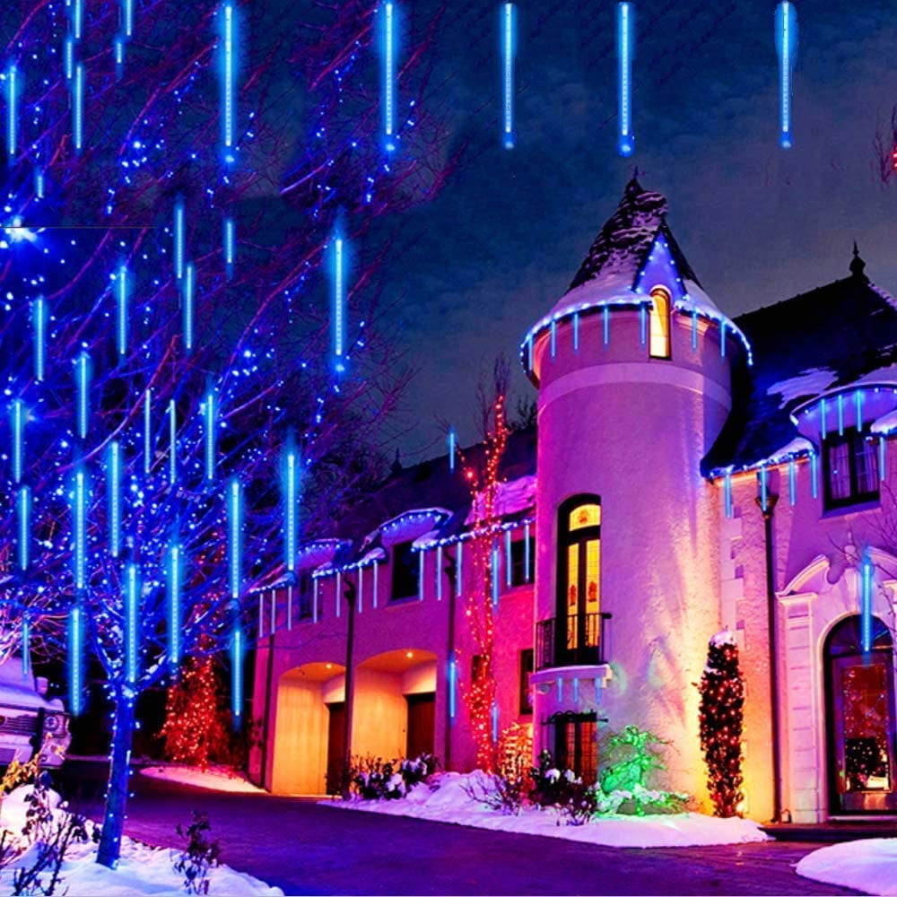 Blue Meteor Lights 5 Pack, Seenda 11.8 inches 8 Tube 192 LED Falling Rain Lights Waterproof
