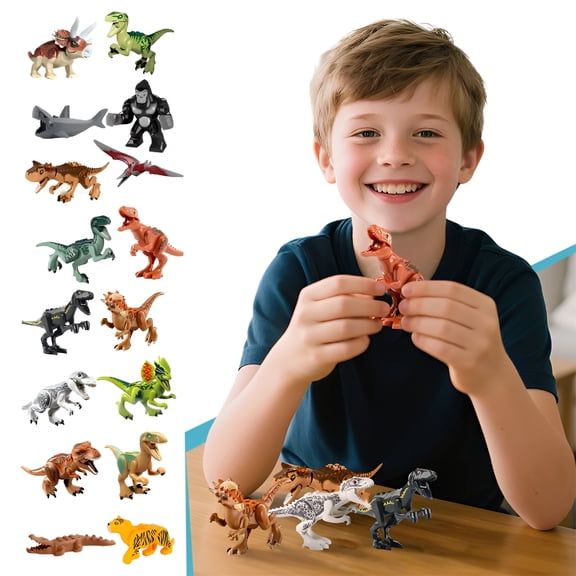 BESTSKY 16Pcs Jurassic Dinosaurs Building Blocks Minifigure Set 1.7Inch Jurassic Dinosaurs Building Kits for Kids Boys Christmas/Halloween Gifts Collectible