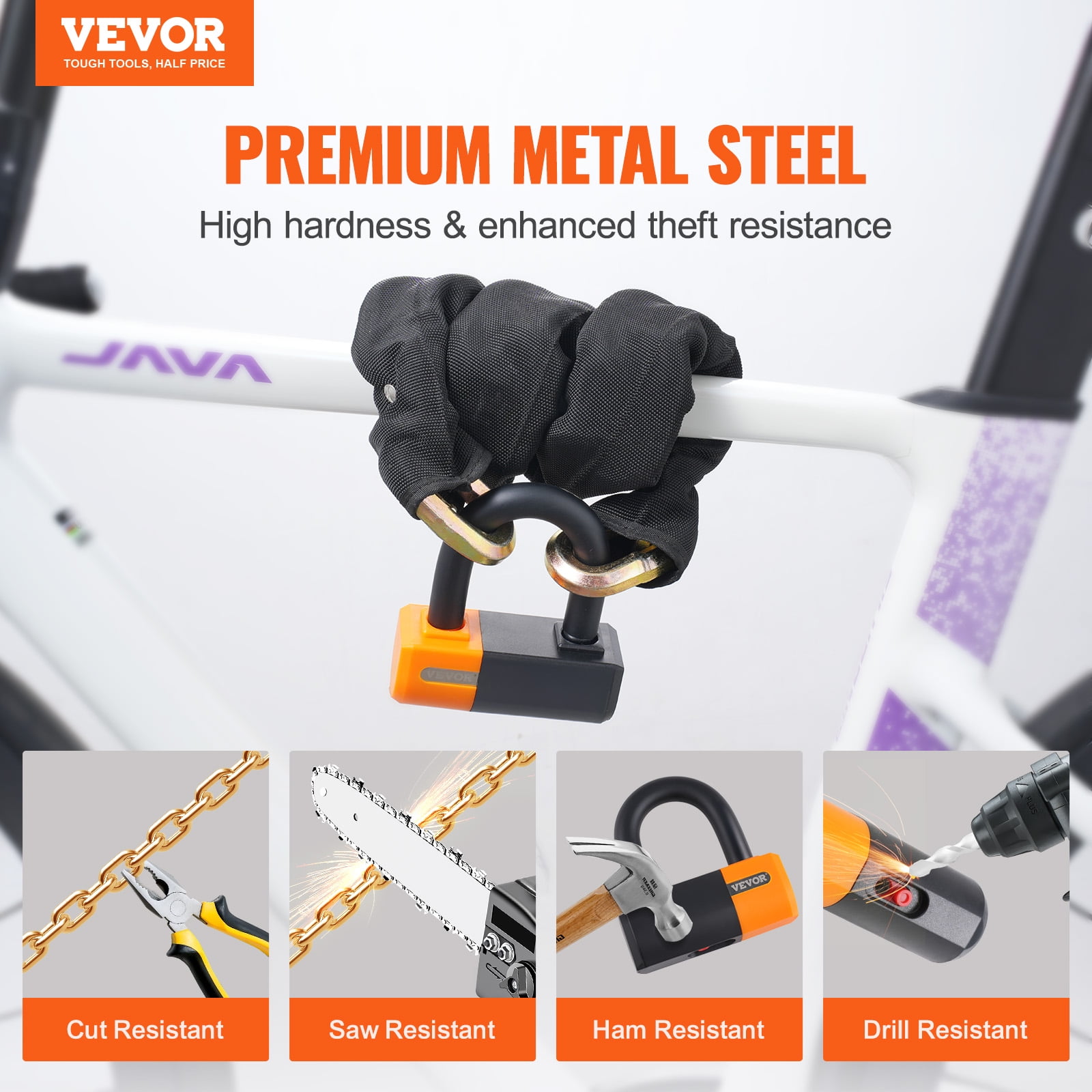 VEVOR Bike Chain Lock, 3.28 Ft Bicycle Chain Lock with 4 Keys, Heavy Duty Metal Steel Anti-Theft High Security Bike Locks, Perfect for Bike, Motorcycle, Scooter, Bicycle, Door, Fence or Gate, 14mm