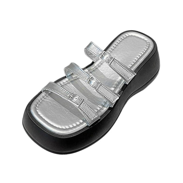 Sandalias de plataforma para mujer, zapatillas de plataforma, correas de hebilla ajustables de moda 38