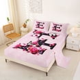 thumbnail image 2 of Erosebridal Kid Initial E Letter Bed Sheets, Pink Flower Butterfly King Sheets, 4 Pieces, 2 of 5