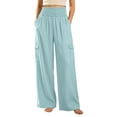 thumbnail image 2 of Dxzfnsa Pants for Women Comfy Wide Leg High Waisted Elastic Flowy Summer Pants, Womens Casual Solid Color Smocked Waist Trousers with Pockets, 2 of 6