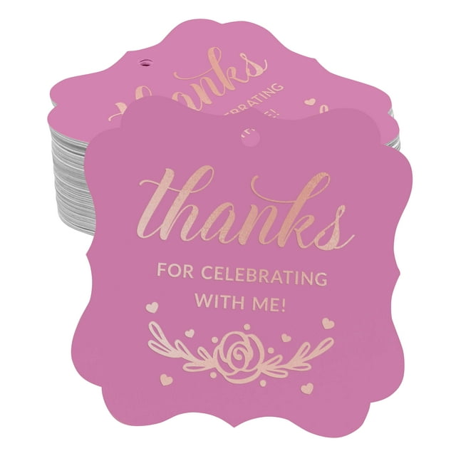 Inkdotpot Real Rose Gold Foil Thanks For Celebrating With Me Birthday Tags Favor Bracket Shape Hang Pack Of 50 Paper Tags