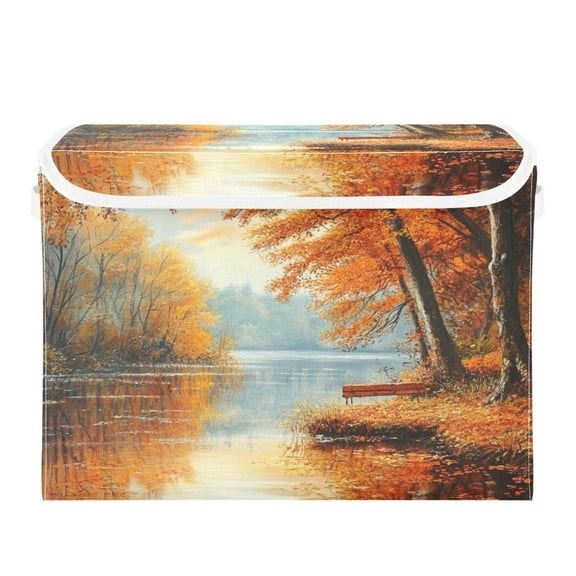 Storage Box With Lid 16.5x12.6x11.8In Foldable Stacked Household Storage Box A River