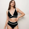 thumbnail image 3 of Swim Women's High Waist Bikini Set with White Contrast Piping and Wide Band Triangle Top - Medium, Black, 3 of 7