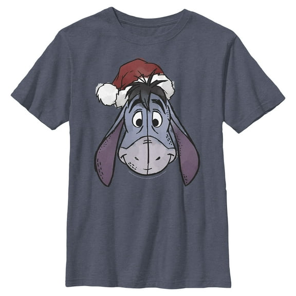 Boy's Winnie the Pooh Santa Eeyore  Graphic Tee Navy Blue Heather X Large