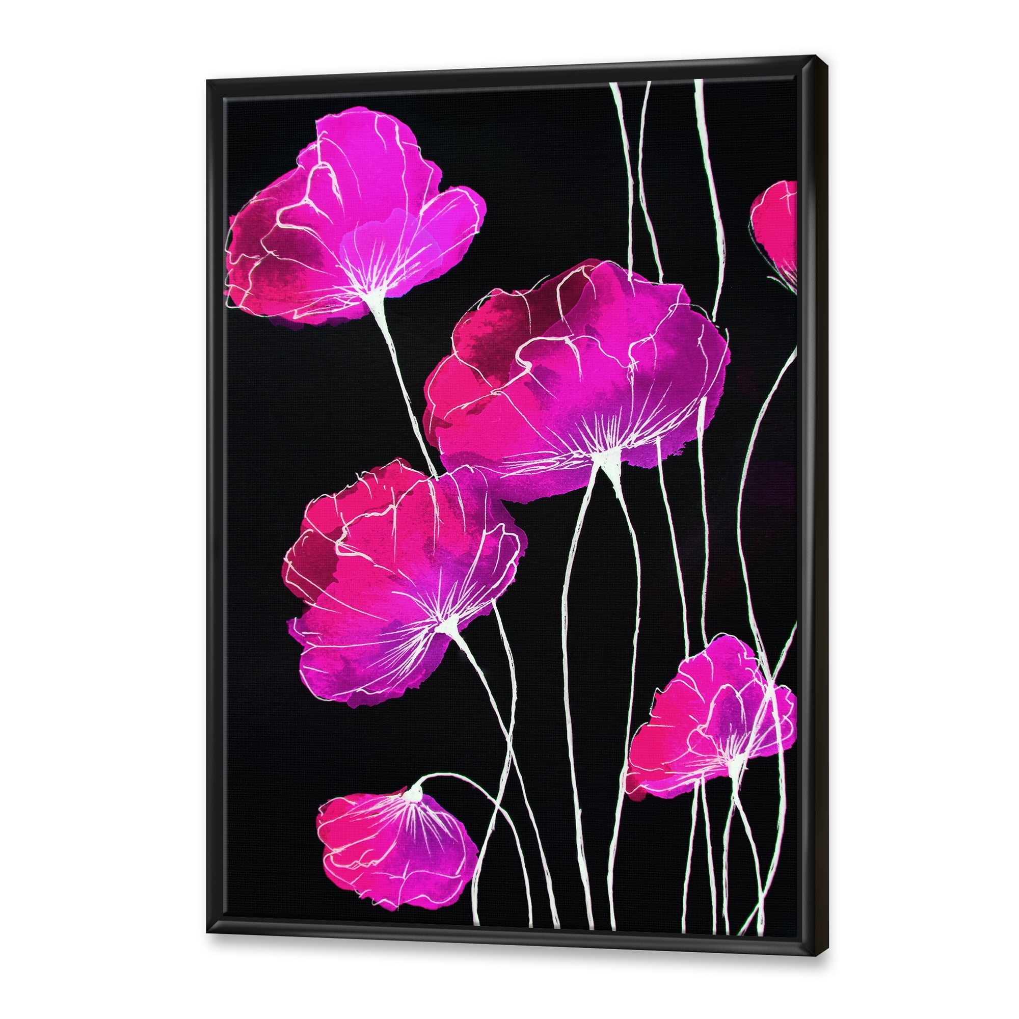 Designart 'Abstract Red Flower Detail On Black Background I' Traditional Framed Canvas Wall Art Print