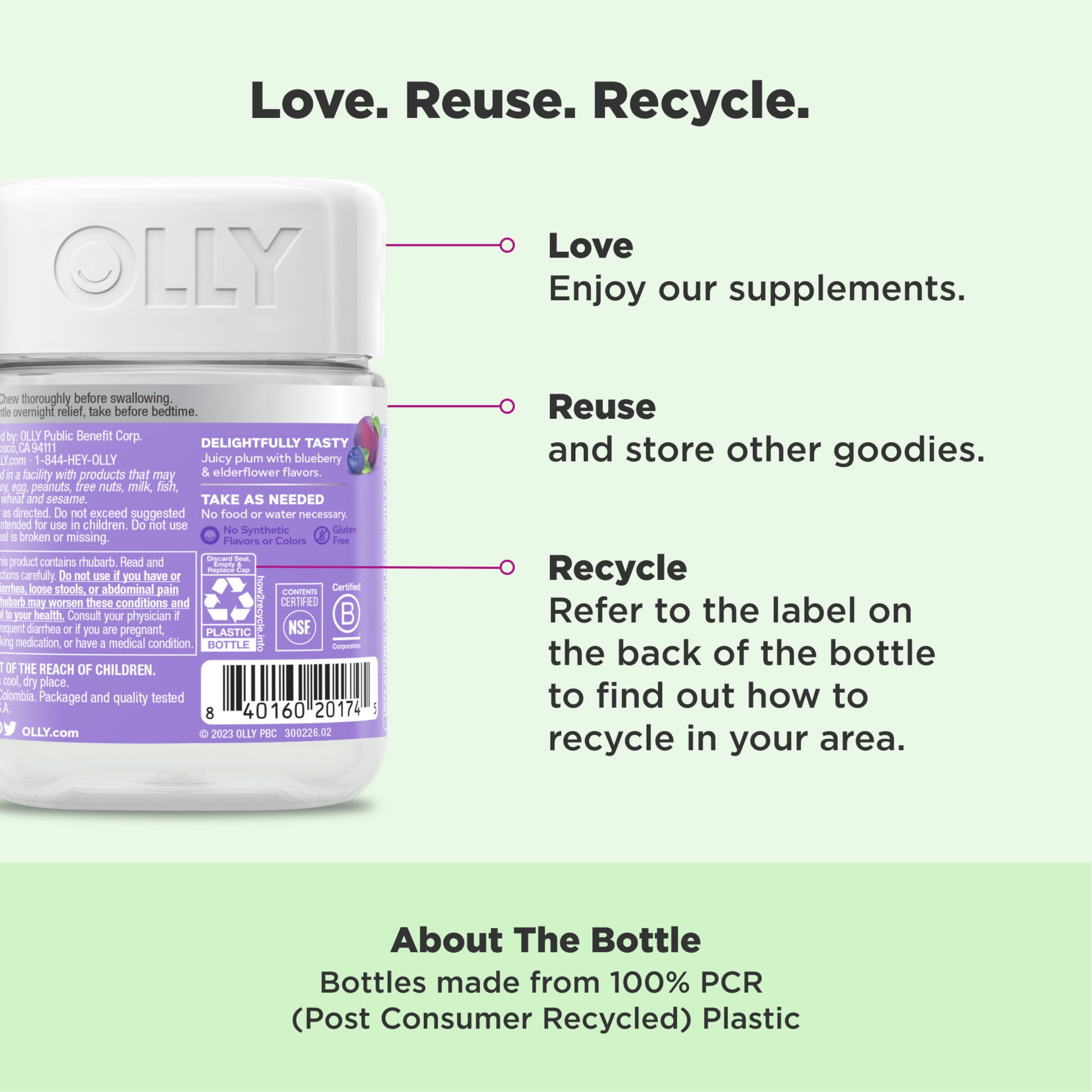OLLY Keep it Movin, Occasional Constipation Gummy Supplement, Laxative Herb Rhubarb, 30 Count