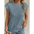 thumbnail image 2 of MOSHU Textured Womens Tops Casual Crewneck Basic Tee Shirts Cap Sleeve Summer Blouses, 2 of 8