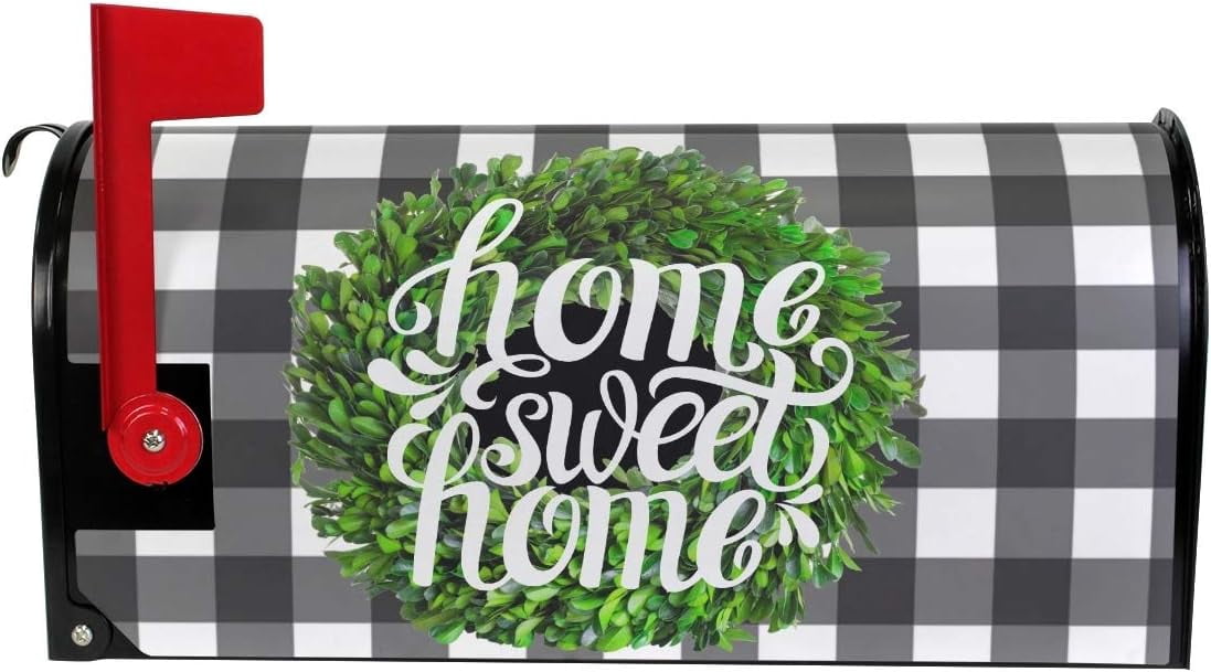 Boxwood Wreath Magnetic Mailbox Cover MailWraps Buffalo Check Plaid Home Sweet Home Rustic Farmhouse Mailbox Covers Wraps Post Box Cover Oversized 25x21 Mailwrap Garden Home Decor
