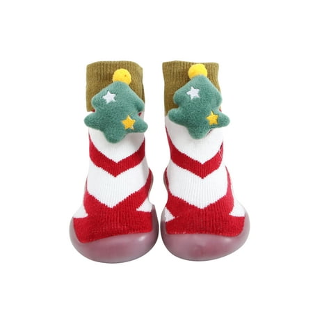 

Kesitin Toddler Floor Slippers First Walker Sock Shoes Anti-Slip Christmas Socks Lightweight Breathable Xmas Slipper Bedroom Soft Rubber Sole Home Shoe Red Christmas Tree 8C