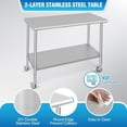 thumbnail image 3 of YUSAZENS 48 x 24 x 35 Inch Double Layer Stainless Steel Workbench, Mobile Prep Table with Rolling Casters, No Back Panel for Workshop Garage Commercial Use, 3 of 7
