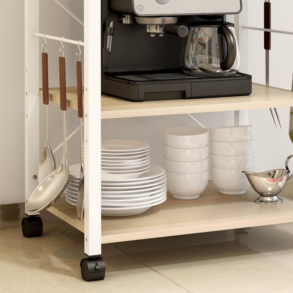 SogesPower 28.7" Wood Kitchen Mobile Island Cart 3-Tier with Wheels Functional Storage- Beige