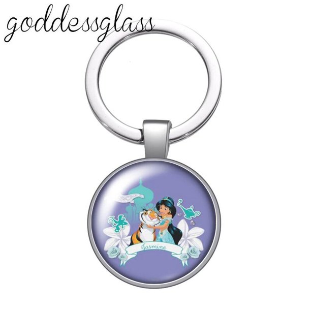 Disney-llavero de la princesa Jasmine Aladdín, accesorio para llaves de coche, lámpara, foto, cabujón de cristal, soporte para anillo, regalo