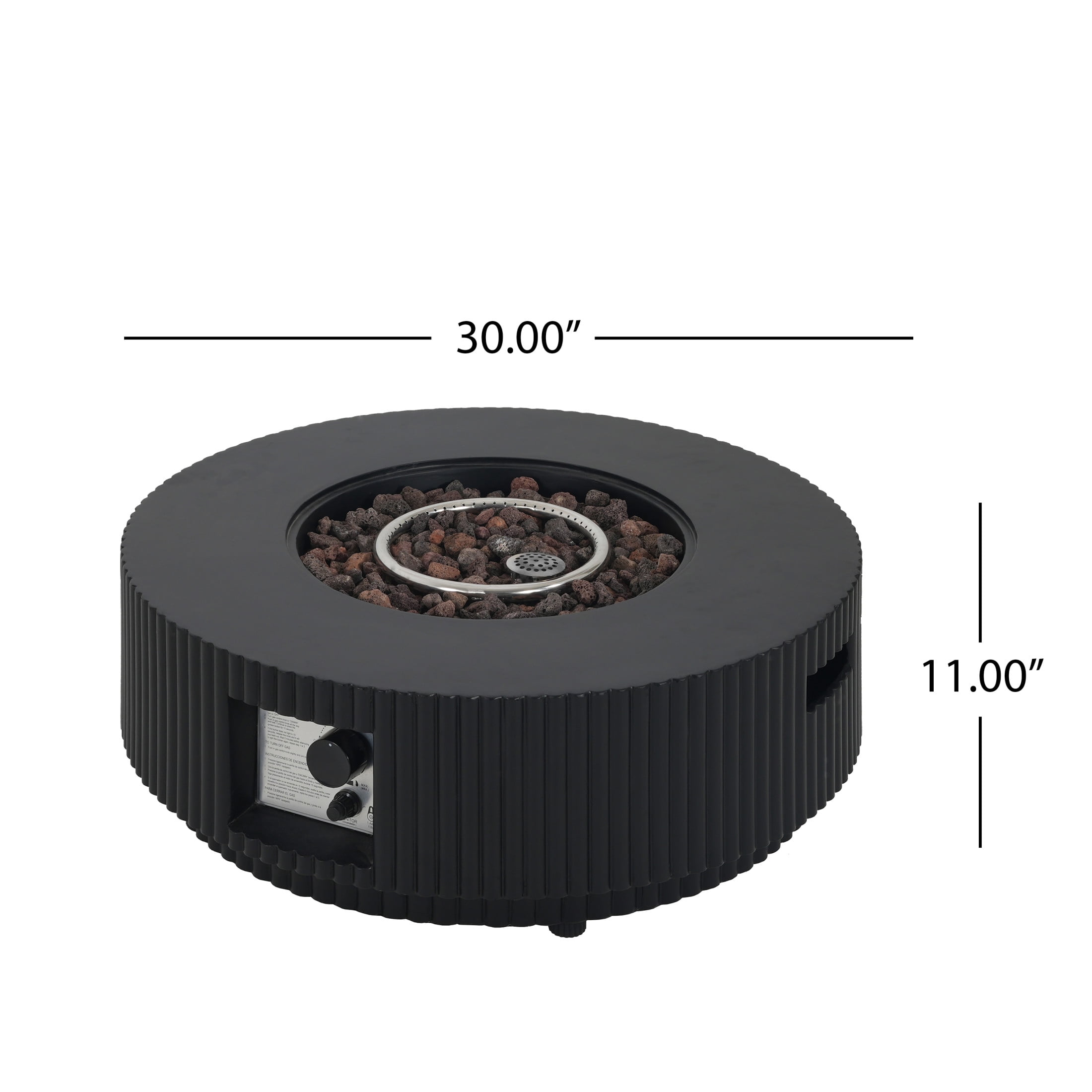 Christopher Knight Home 30" Patio MGO Propane Fire Pit, 40,000 BTU Ribbed Round Heater with Lid, Black