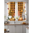 thumbnail image 4 of Autumn Theme Sheer Curtains 2 Panels Set Retro Pumpkin Gnome Floral Plaid Lihgt Filtering Rod Pocket Voile Drape, Semi Sheer Window Curtains for Bedroom Living Room, 52"x63", 4 of 5