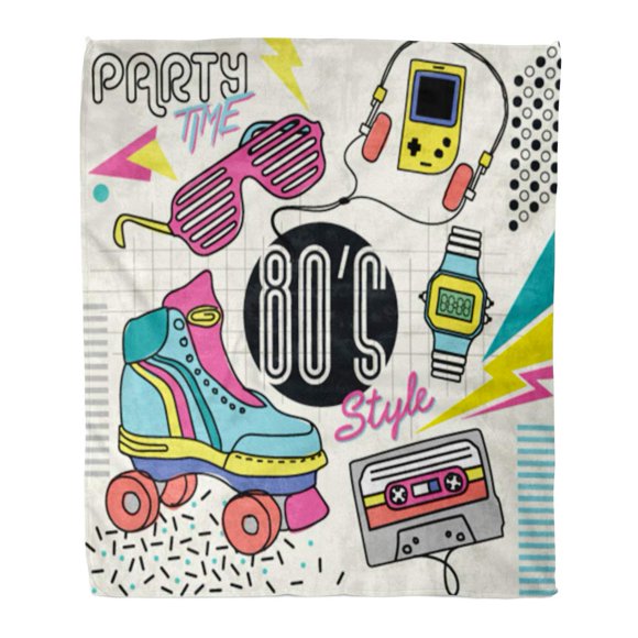 JSDART 50x60 inch Super Soft Throw Blanket Roller 80'S Retro Colorful Vintage Graphic Eighties Style Easy for Your Design Skate Home Decorative Flannel Velvet Plush Blanket