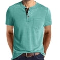 thumbnail image 3 of Men'S Henley Shirts Casual Short Sleeve Button Cotton Tee Fashion Classic Tee T-Shirt With Pocket Mens Casual Short Sleeve Henley Shirts aqua S, 3 of 8