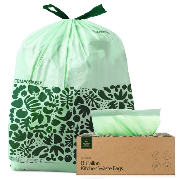 Bolsas de basura compostables CLEANOMIC de 13 galones, 25 unidades