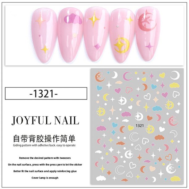 1 hoja de pegatinas de nube blanca para uñas, calcomanías autoadhesivas de luna, estrella, flor, diseño de nubes, Kawaii 3D deslizador, calcomanías para decoración de uñas Gao Jinjia LED