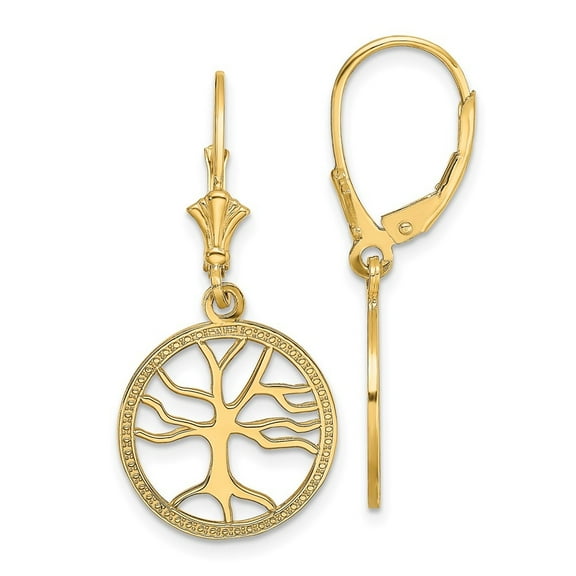 Auriga Fine Jewelry 10K Yellow Gold Tree of Life In Round Frame Leverback Dangle Earrings for Women