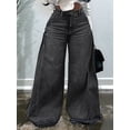 thumbnail image 6 of Female Bell Bottom Jeans High Waist Stretch Wide Leg Flared Pleated Vintage Casual Loose Denim Pants Black & Gray L, 6 of 7