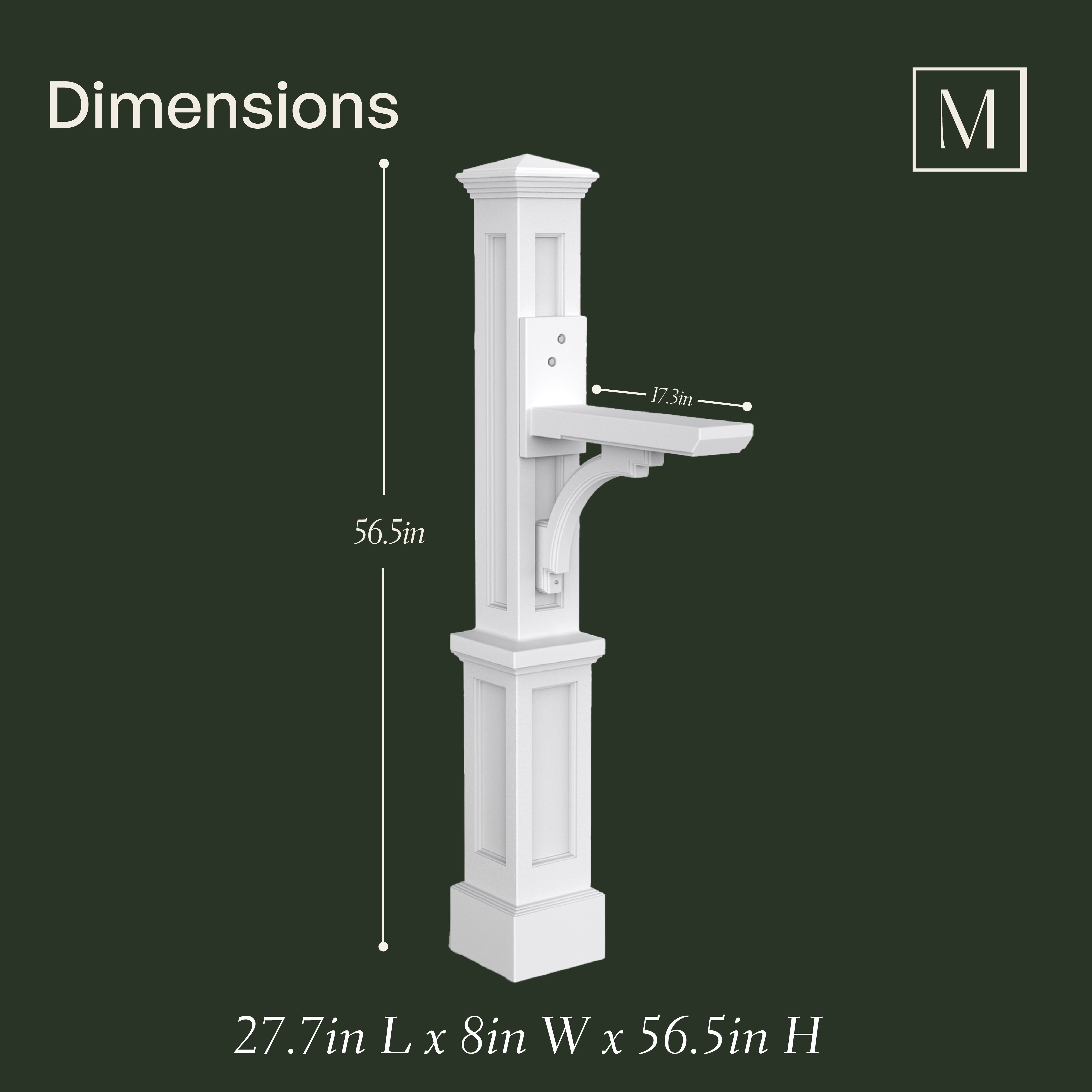 Mayne Newport Plus Single Mailbox Arm Mount White Plastic Mailbox Post