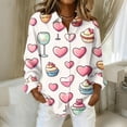 thumbnail image 5 of Fgvctg Womens Button Down Shirt Valentine's Day Long Sleeve V Neck Blouses Collared Oversized Date Day Love Heart Print Shirt Dressy Business Casual Outfits Beige S, 5 of 5