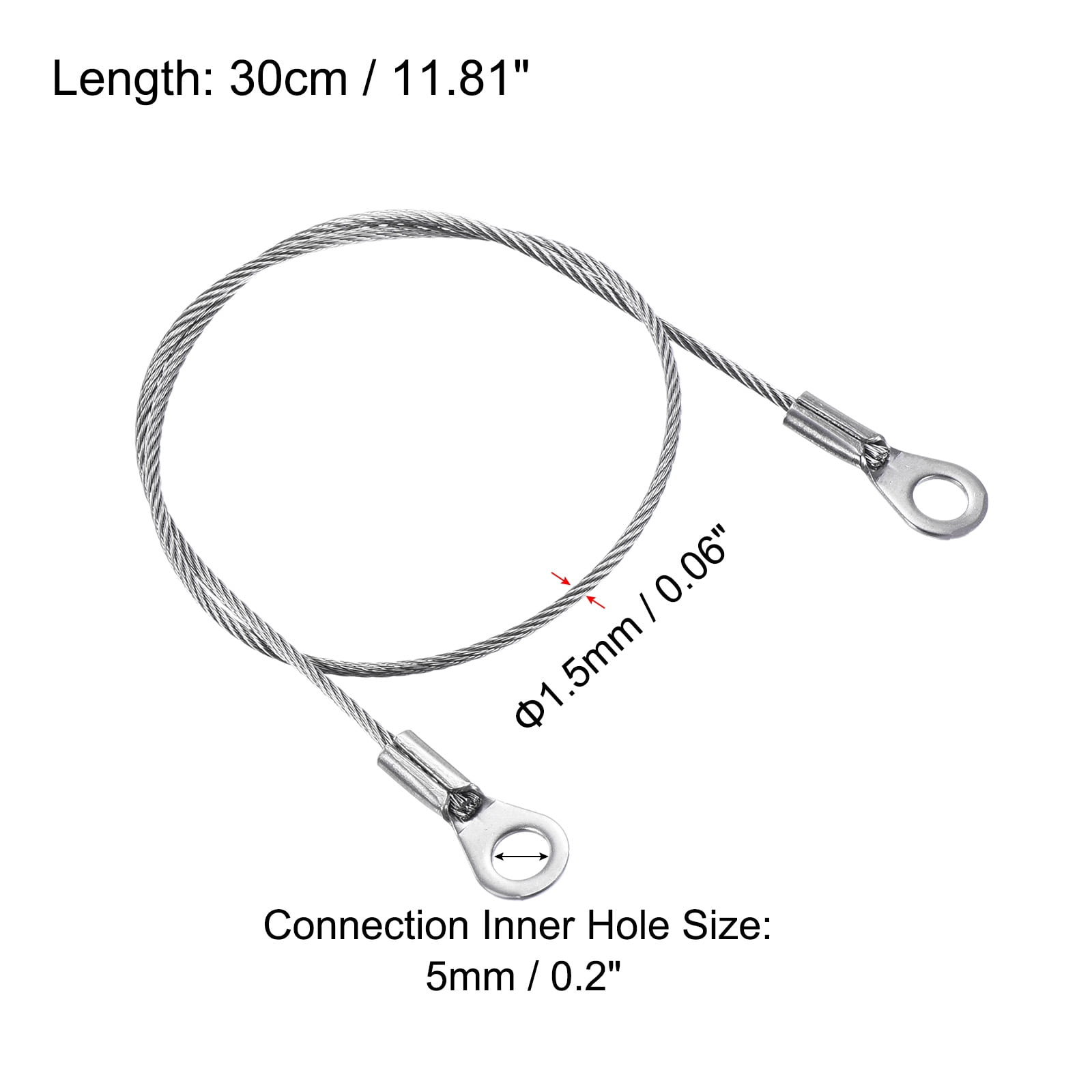 Unique Bargains Stainless Steel Lanyard Cable Eyelets Ended Widely Used Rope 1.5mmx30cm