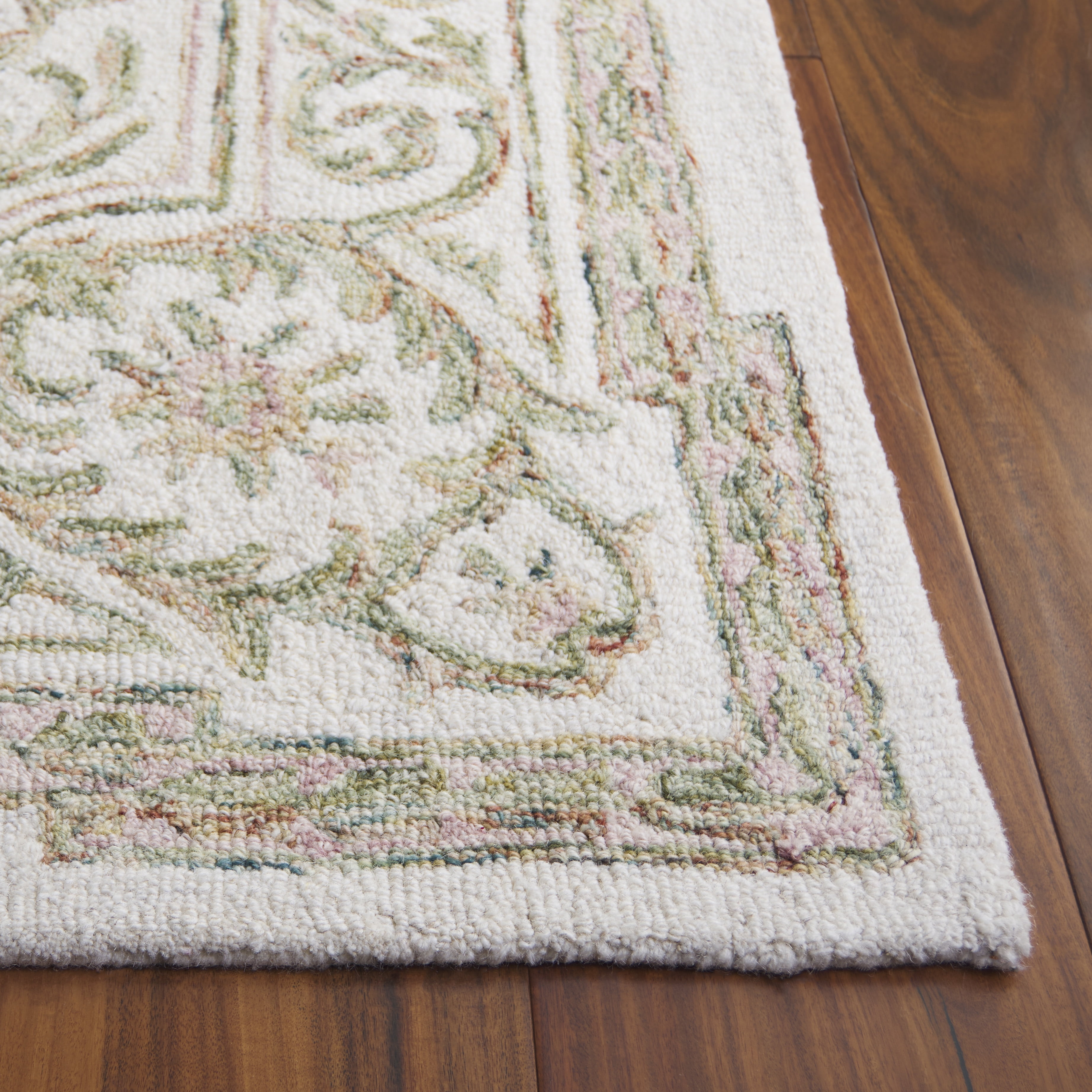 SAFAVIEH Micro-Loop Leptis Oriental Wool Area Rug, Ivory/Fuchsia, 5' x 5' Square