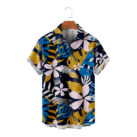 

MLFU Plus Size Floral Short Sleeve Button Up Shirts Slim-Fit Beach Aloha Shirts Crewneck Costume for Teen and Adult