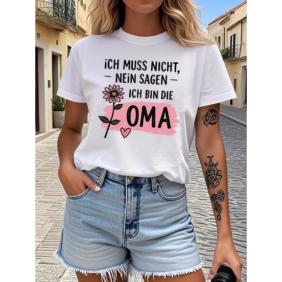 SHESIINN Humorous Grandma Graphic Tee, Short Sleeve Crew Neck Casual Shirt for Spring And Summer, Women'S Apparel