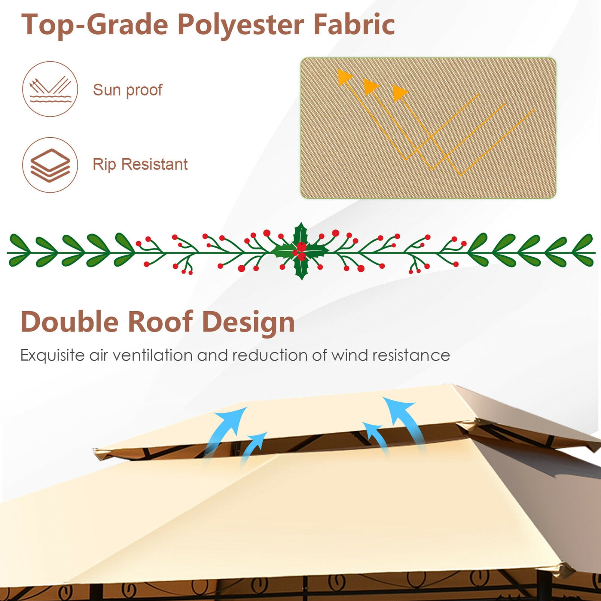 Gymax 2-Tier 10'x13' Steel Gazebo Canopy Tent Shelter Patio Garden Outdoor Netting Tan