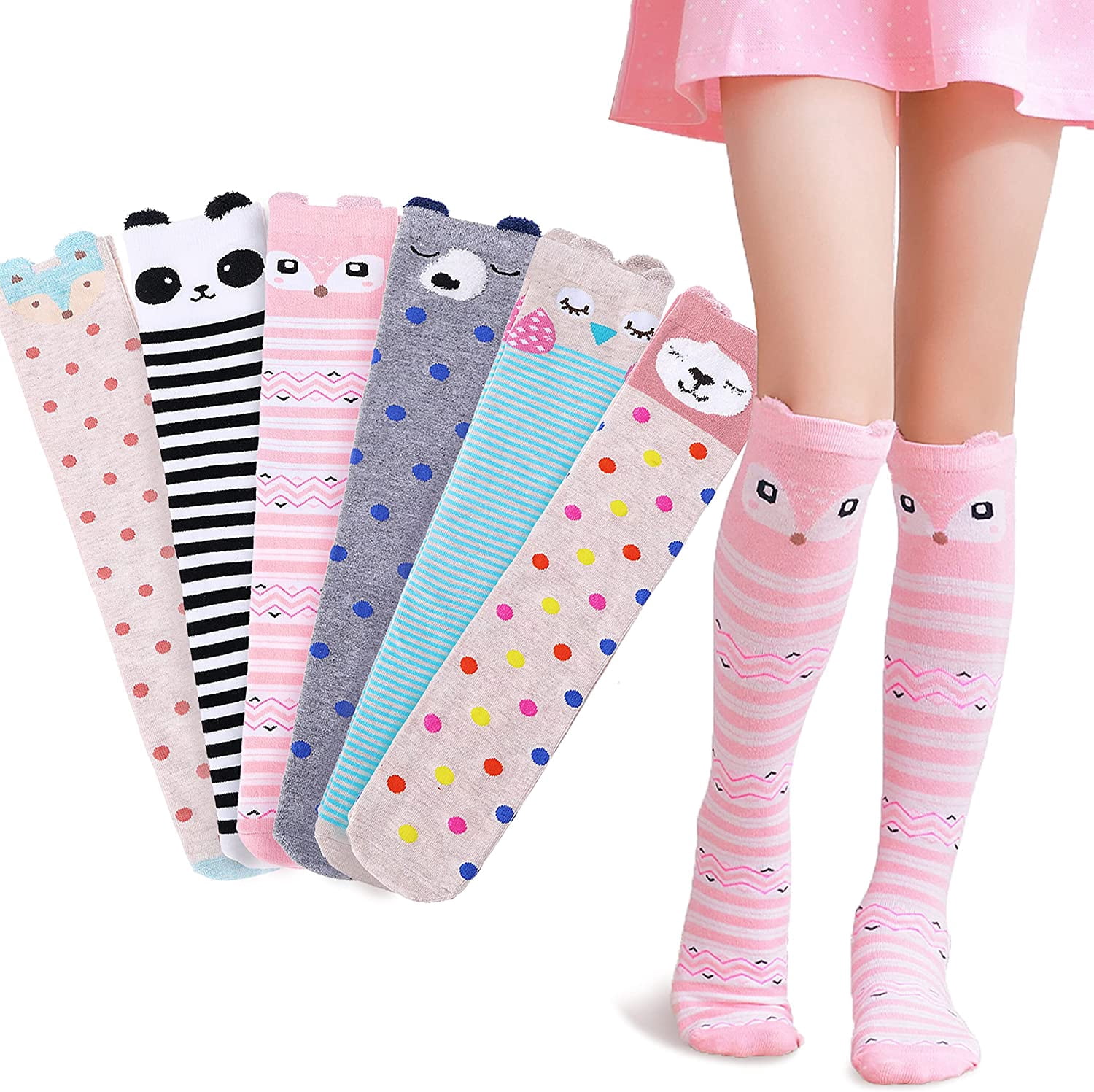 6 Pairs Kids Girls Knee High Socks Gift 