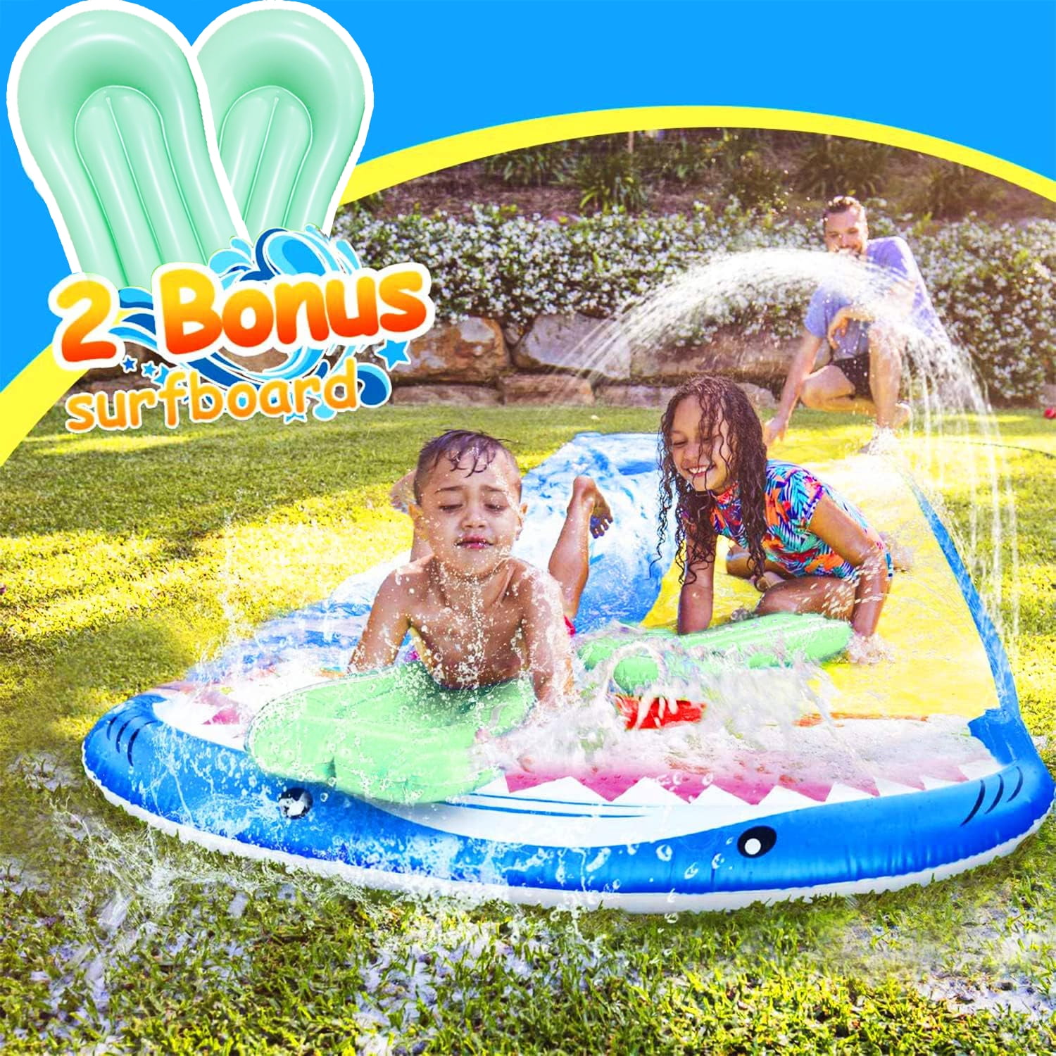 BATE 16FT Double Water Slip Slides Lawn Water Slides Slip Backyard