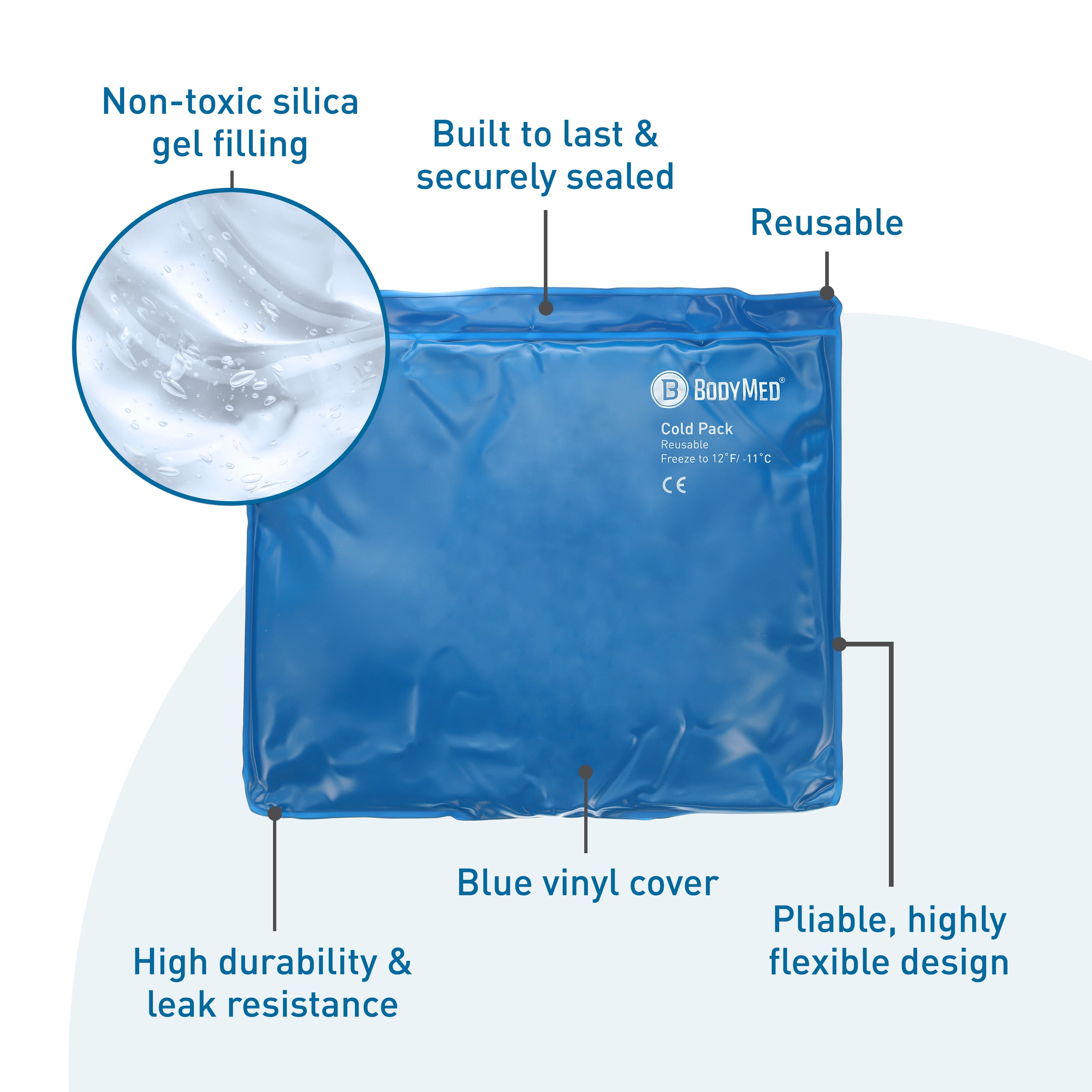 BodyMed Blue Vinyl Cold Packs – Reusable Flexible Ice Pack for Injuries – Cold Gel Pack – Standard Size, 14 in. x 12 in.
