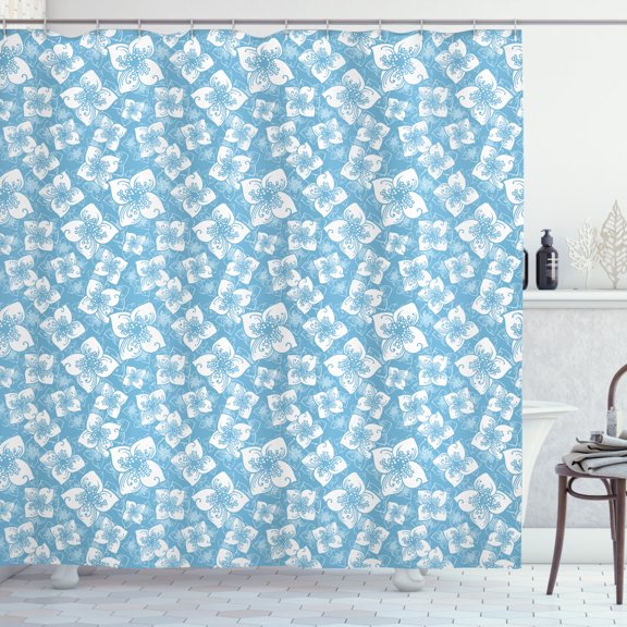 Ambesonne Jasmine Shower Curtain, Petal Motifs Silhouette, 69"Wx70"L, Pale Blue and White