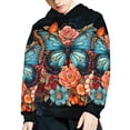 thumbnail image 5 of Xoenoiee Kids Hooded Sweatshirt Long Sleeve Hoodies Pullover Athleticwear Fall Winter Tops with Front Kangaroo Pocket Age 6-16 Years, Retro Floral Butterfly Rose Print, M, 5 of 7