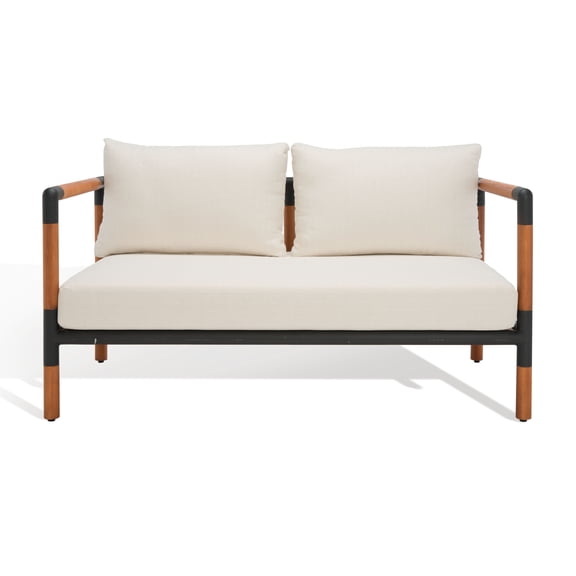 SAFAVIEH Couture Tommy Metal/Wood Outdoor Sofa, Black/White