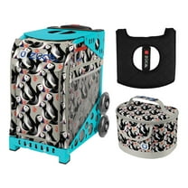 Zuca 18" Sport Bag - Playful Puffins with Lunchbox and Seat Cover (Turquoise Frame)