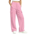 thumbnail image 5 of Ticikt Kids Cargo Sweatpants, Drawstring Elastic Waist Solid Color Straight Leg Soft Breathable Casual Sports Trousers for Boys Girls,Pink, 5 of 6