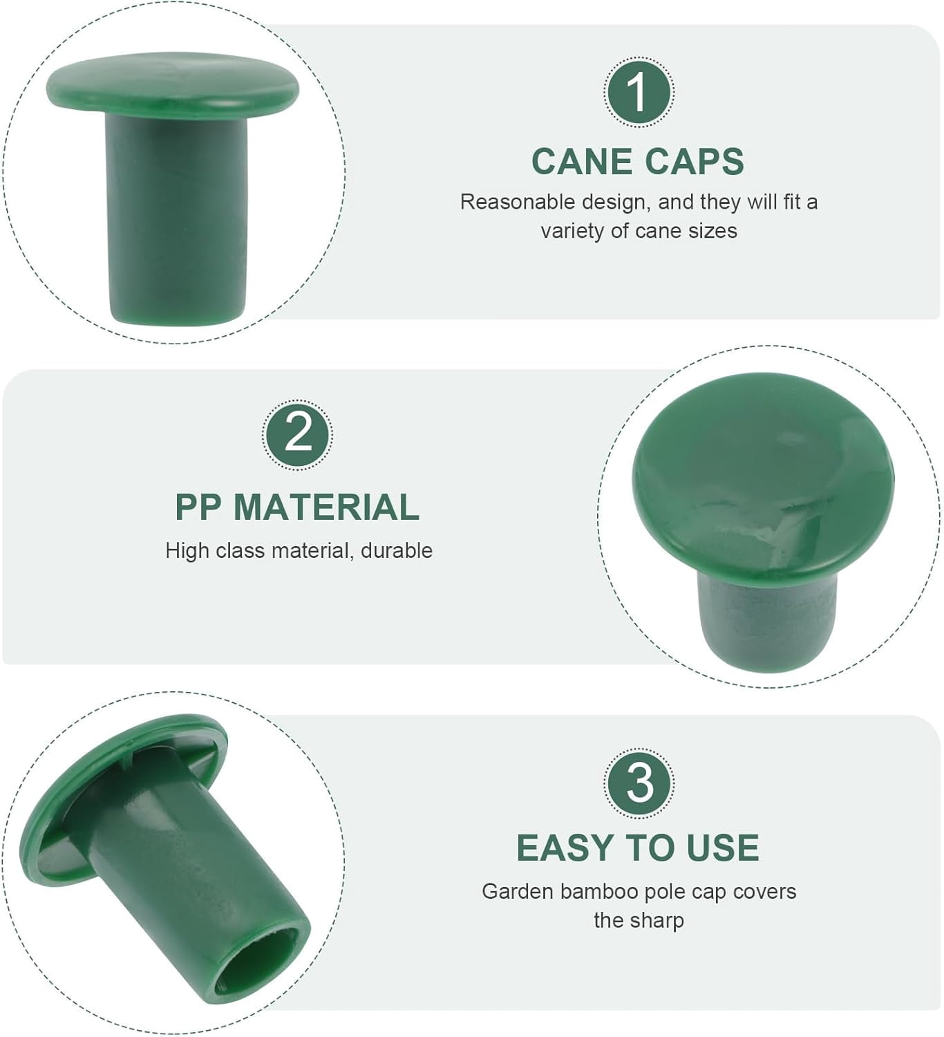 ABCISI 36Pcs Garden Safety Cane Caps Plastic Mushroom Rebar Safety Caps Tube Screw on Rebar Stakes for Garden Canes Green