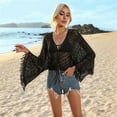 thumbnail image 2 of Women Crochet Cardigan - Tie Front Hollow Out Long Sleeves Summer Knit Cover - Black S, 2 of 6