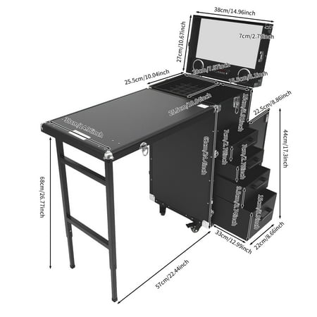 Portable Manicure Table Nail Desk Rolling Cabinet W/ Drawer Remote Control