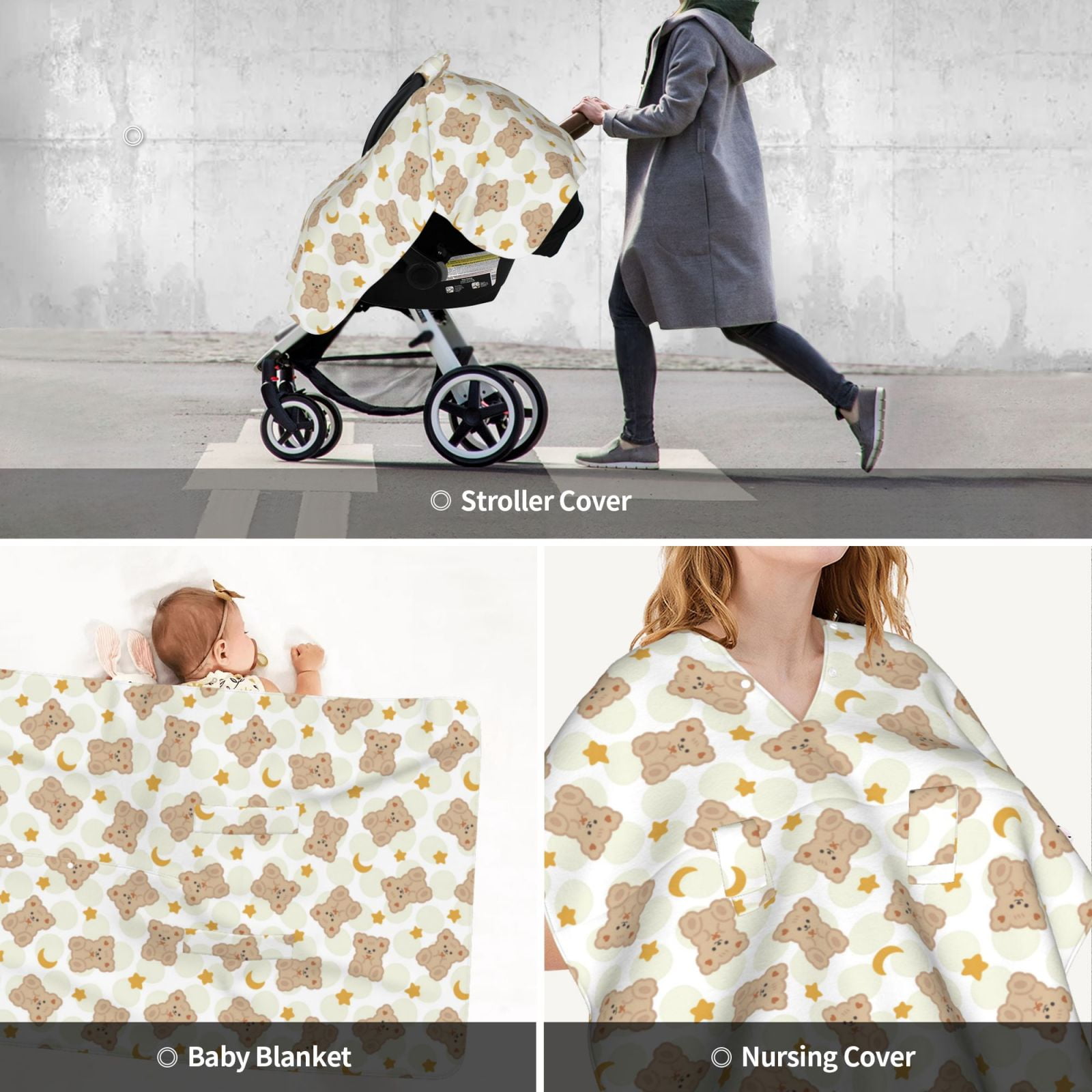 Car Seat Cover Baby - Kawaii bear Breathable Infant Car Seat Cover for Baby Carseat, Lightweight Comfort Baby Essentials Must Haves Newborn Stuff for Girl Boy