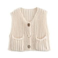 thumbnail image 2 of Panan Women's Chunky Knit Sleeveless Cardigan Vest with Statement Buttons and Front Patch Pockets Casual Loose Fit Knitted Layering Piece, 2 of 9