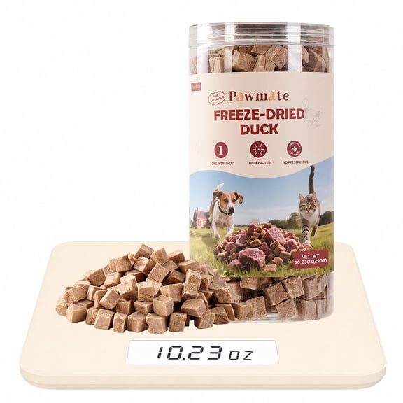 PAWMATE Freeze Dried Duck Treats for Dogs & Cats,Single Ingredient, High Protein Training Treats, 10.23oz