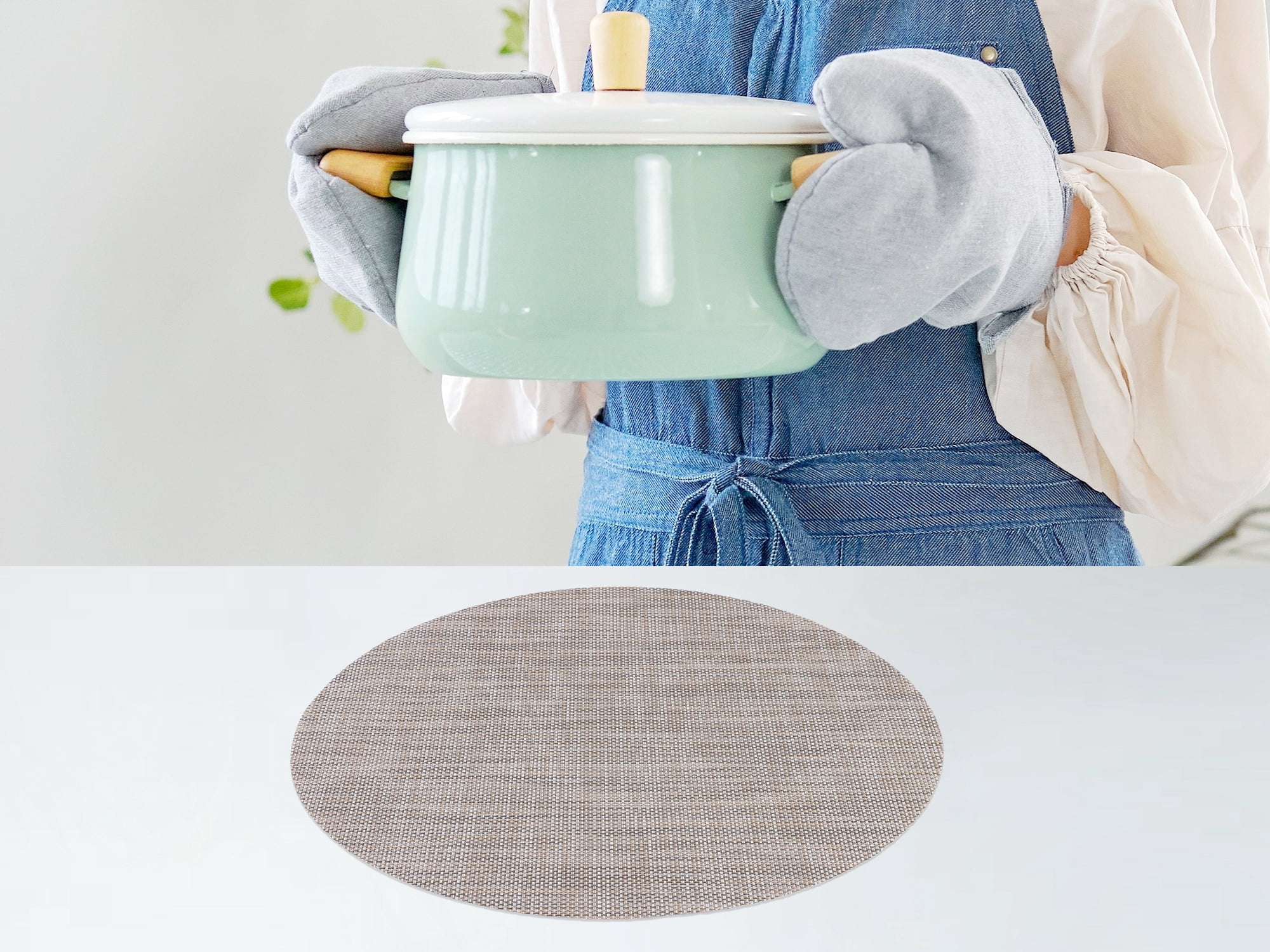 Unique Bargains 6 Packs Round Placemats for Kitchen Dining Table Decor Flaxen 14x14in