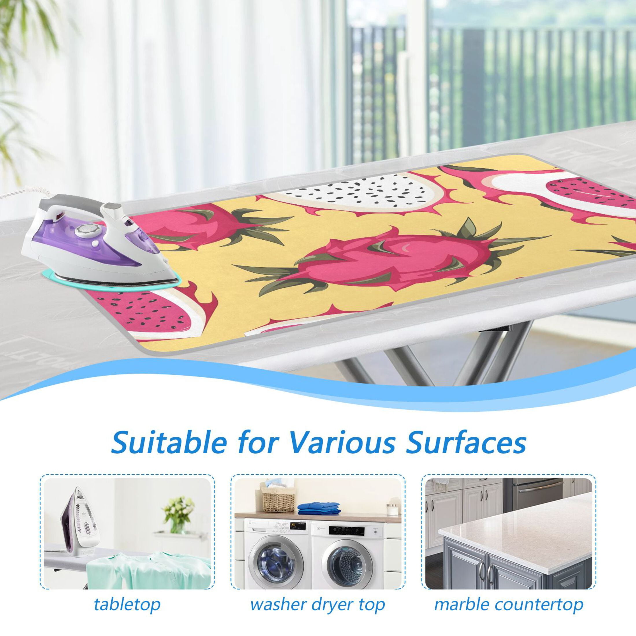 Cartoon Dragon Fruit Ironing Mat Blanket Portable Travel Ironing Pad Heat Resistant Pad 47.2" x 27.6”