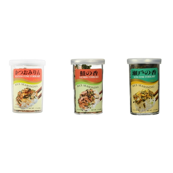 Ajishima JFC Rice Seasoning Fumi Furikake 3 Flavor Mixed Bundle (Katsuo,Salmon,Seto) Plus NineChef Brand Long Handle Coffee Spoon